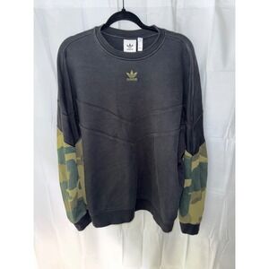Adidas Crewneck Sweatshirt Mens L Black Camo Long Sleeve Logo Pullover Casual